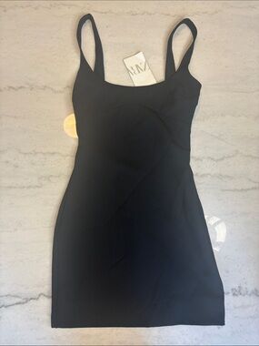 ZARA Black Square-Neck Bodycon Mini Dress NEW XS